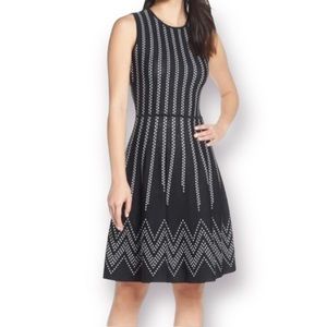 Eliza J. Stippled Jacquard Dots Fit Flare Sleeveless Sweater Knit Dress